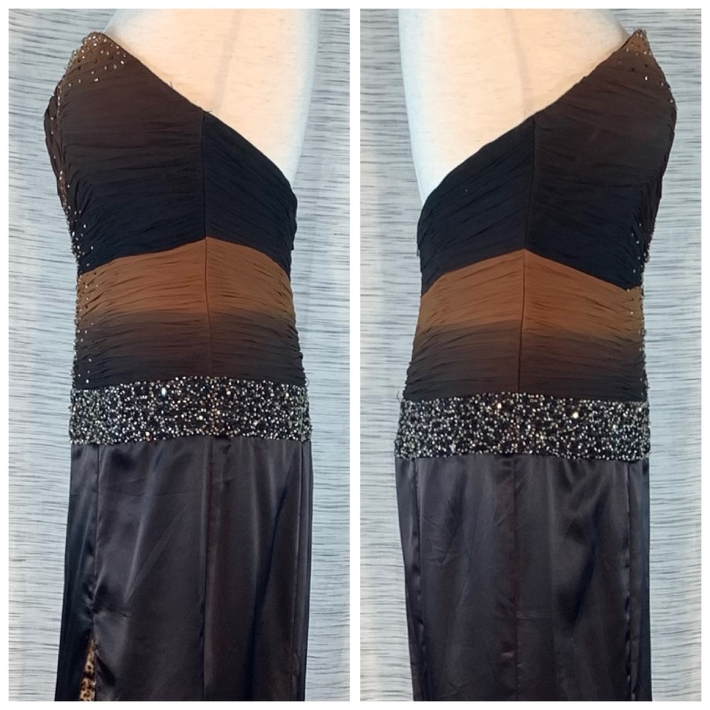 Alyce Designs Black and Brown with Leopard Print Asymmetrical Dress - Picture 12 of 15